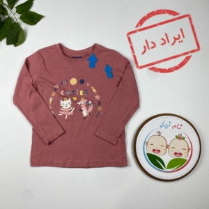ایراد دار _ بلوز دخترانه آستین بلند برند لوپیلو طرح خرگوش و روباه یقه گرد کالباسی پررنگ - 2 تا 4 سال