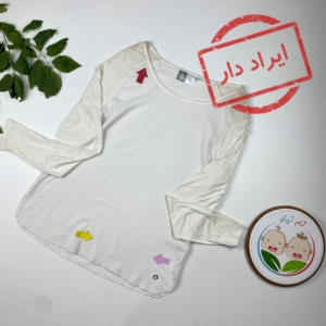ایراد دار _ بلوز دخترانه آستین بلند طرح ساده یقه دلبری شیری رنگ - 14 تا 16 سال