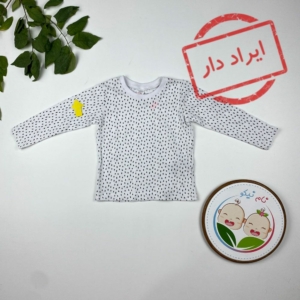 ایراد دار _ بلوز نوزادی دخترانه آستین بلند طرح خال خالی یقه گرد سفید رنگ - 6 تا 12 ماه