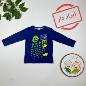 ایراد دار _ بلوز نوزادی پسرانه آستین بلند طرح آدمک فضایی یقه گرد سورمه ای رنگ - 6 تا 12 ماه