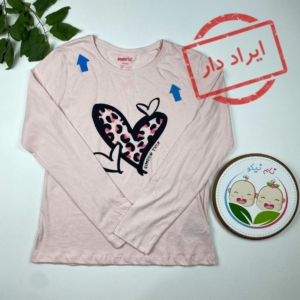 ایراد دار _ بلوز نوزادی دخترانه آستین بلند طرح قلب یقه گرد صورتی رنگ - 12 تا 24 ماه
