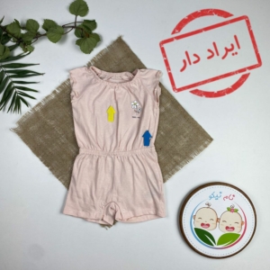 ایراد دار _ رامپر نوزادی دخترانه آستین کوتاه برند لوپیلو طرح گل کمر چین صورتی کمرنگ - 2 تا 6 ماه