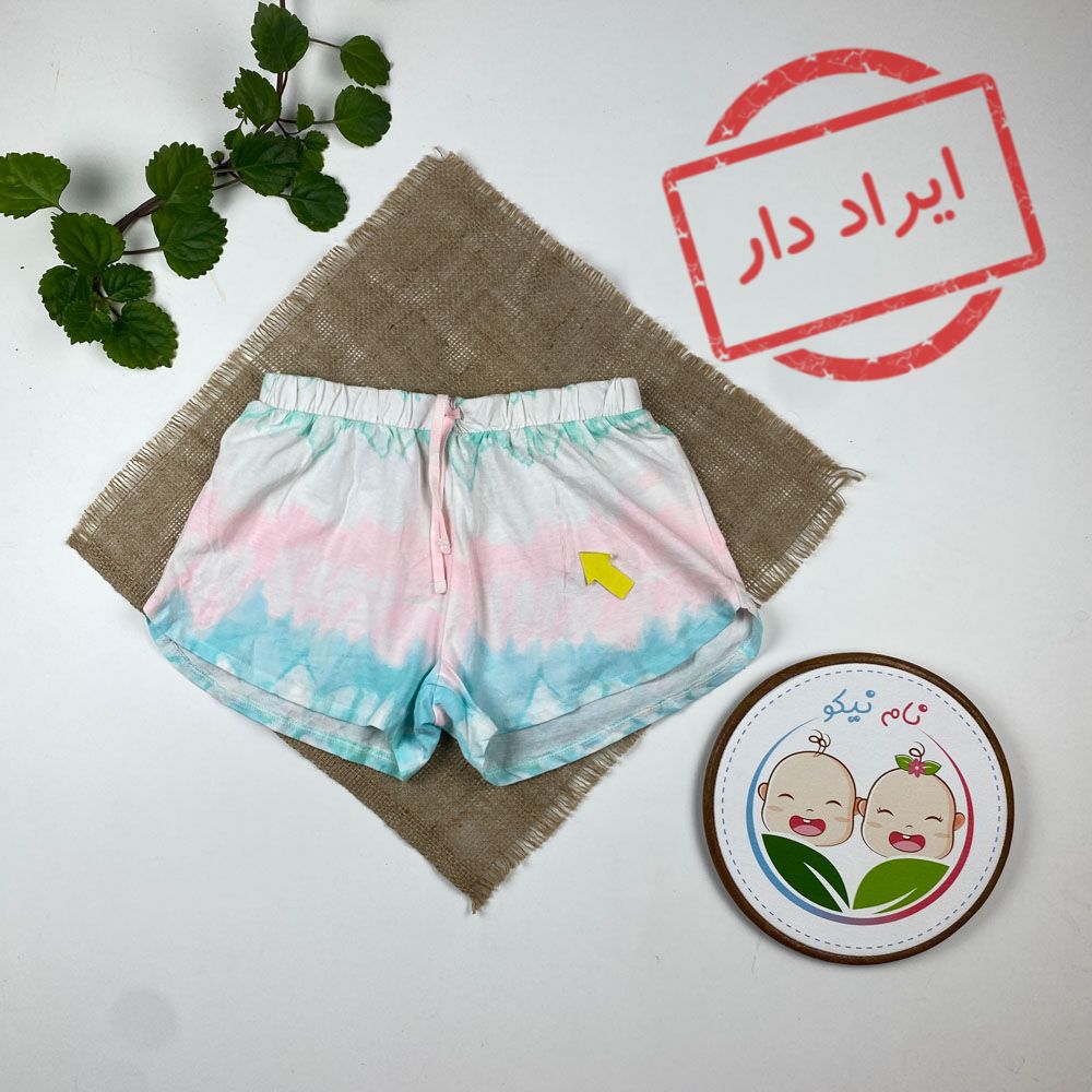 ایراد دار _ شلوارک دخترانه طرح ابروبادی بندکی سفید رنگ - 9 تا 10 سال