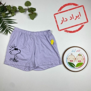 ایراد دار _ شلوارک دخترانه برند لوپیلو طرح آدمک کمرکش یاسی رنگ - 12 تا 13 سال