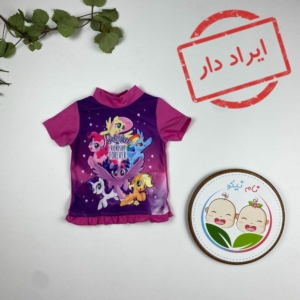 ایراد دار _ مایو نوزادی دخترانه آستین کوتاه طرح یونیکورن یقه سه سانت سرخابی رنگ - 6 تا 12 ماه