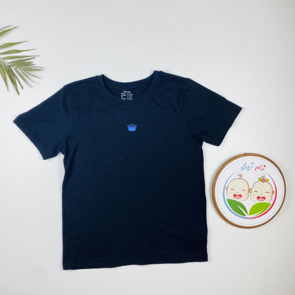 تیشرت آستین کوتاه طرح استیک تاج مشکی رنگ
