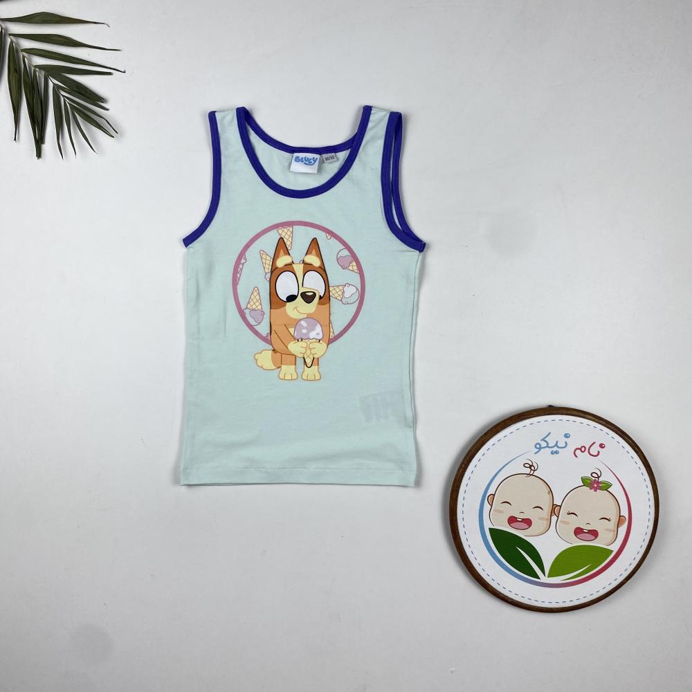 تاپ پسرانه حلقه ای طرح عروسکی یقه گرد سبز صابونی رنگ