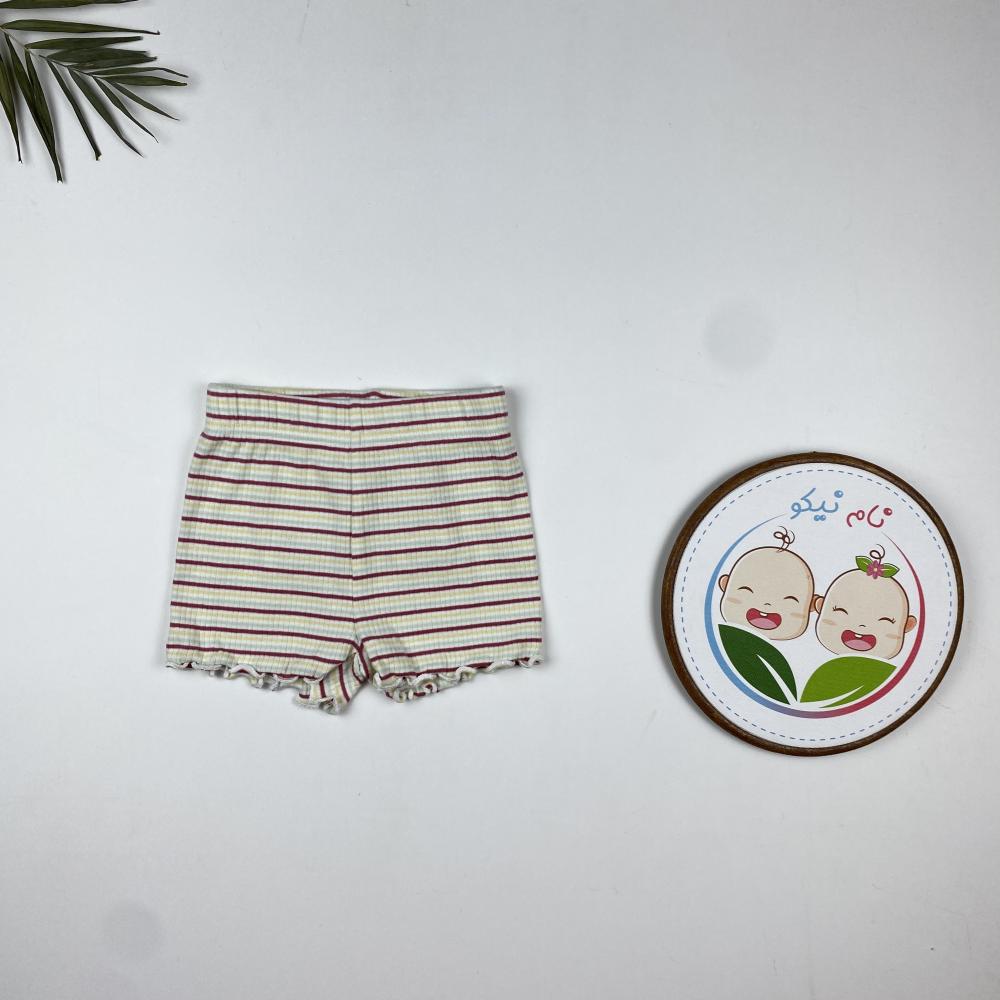 ست تاپ شلوارک نوزادی دخترانه چین چین برند لوپیلو طرح راه راه یقه گرد زرد رنگ - Image 5