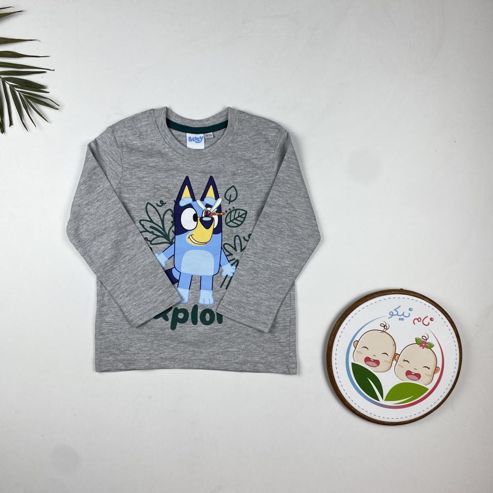 بلوز نوزادی آستین بلند برند BLUEY طرح BLUEY یقه گرد طوسی رنگ