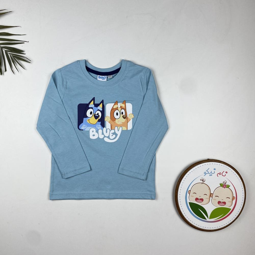 بلوز نوزادی پسرانه آستین بلند برند BLUEY طرح BLUEY یقه گرد آبی رنگ