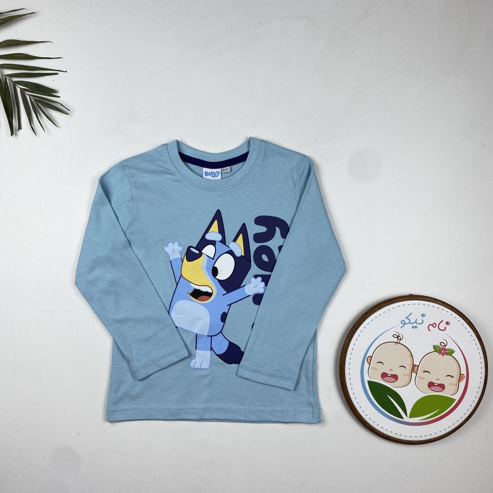 بلوز نوزادی پسرانه آستین بلند برند BLUEY طرح BLUEY یقه گرد آبی رنگ