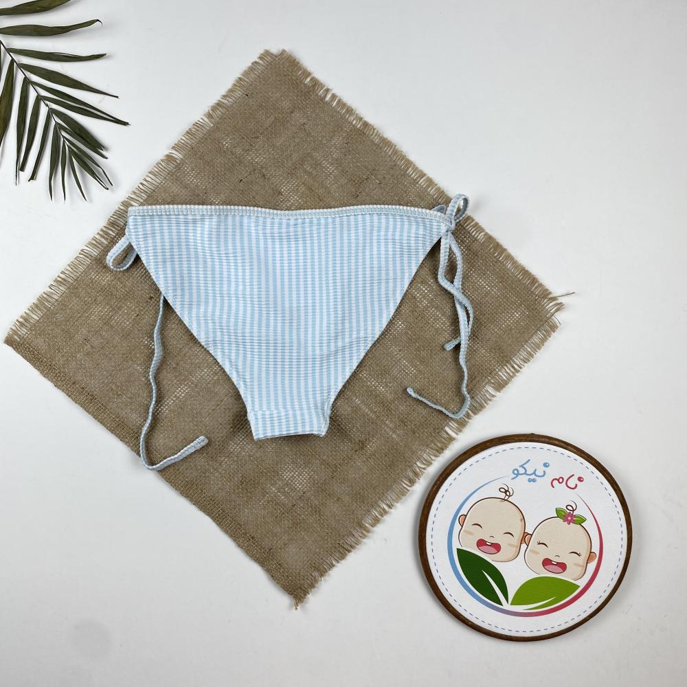 مایو اسپرت برند esmara طرح راه راه کمر گره ای آبی کمرنگ - تصویر 2